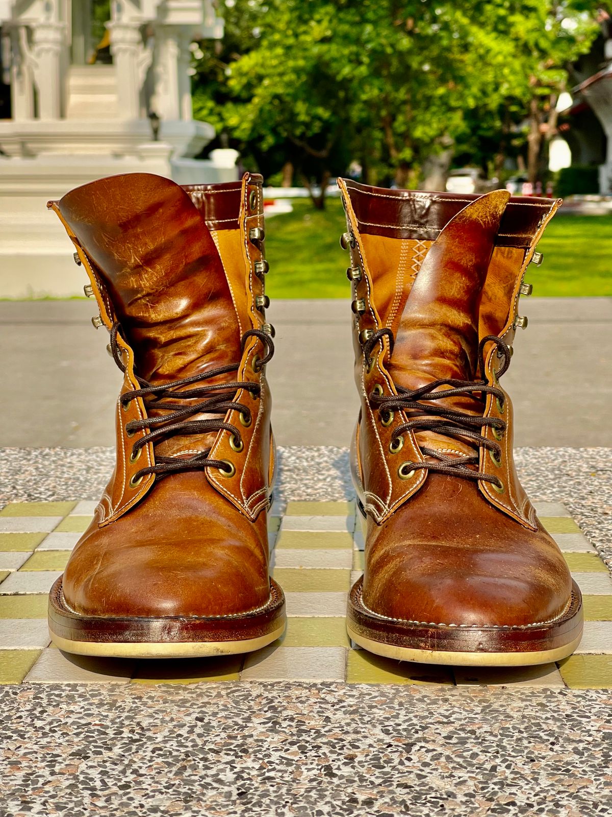Photo by thebootscientist on April 1, 2023 of the Onderhoud SVC02 Packer Boot in Horween Dark Cognac Shell Cordovan.