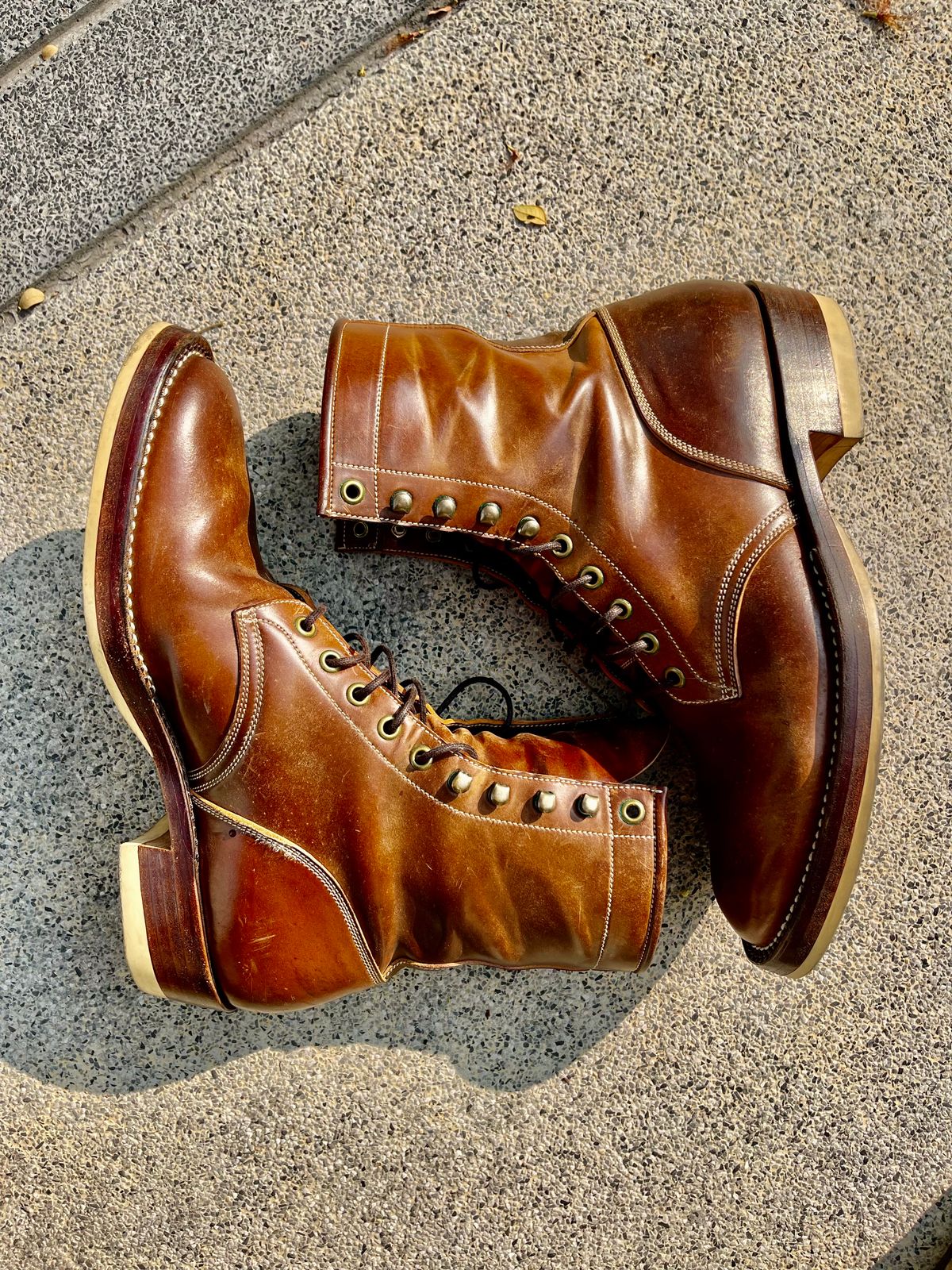 Photo by thebootscientist on April 1, 2023 of the Onderhoud SVC02 Packer Boot in Horween Dark Cognac Shell Cordovan.