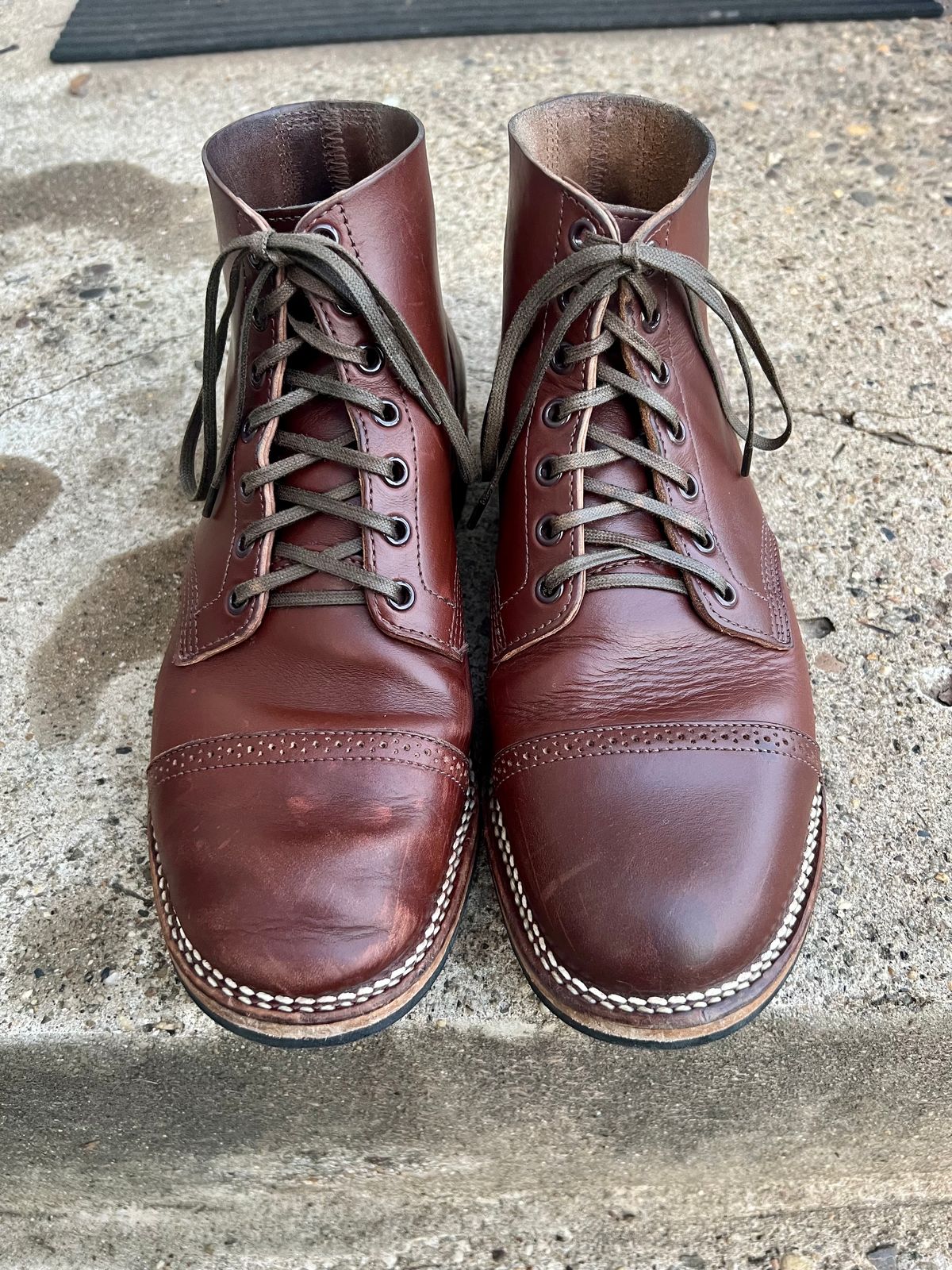 Photo by honestpanda on November 5, 2022 of the Viberg Boondocker BCT in Horween Pigment Brown Workshoe Butt.