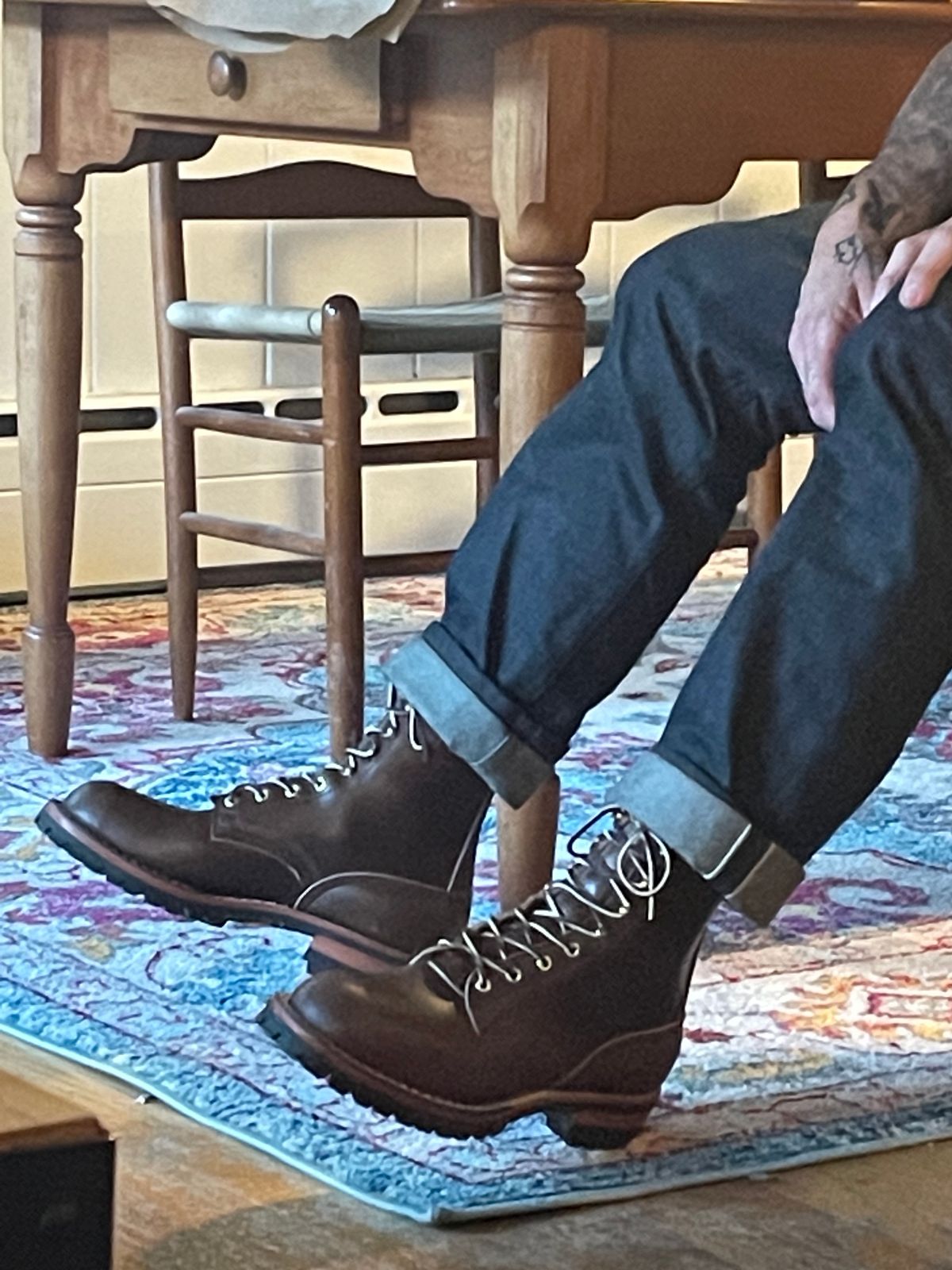 Photo by GoodtimeJohnny on October 1, 2023 of the Nicks BuilderPro in Horween British Tan Chromexcel.