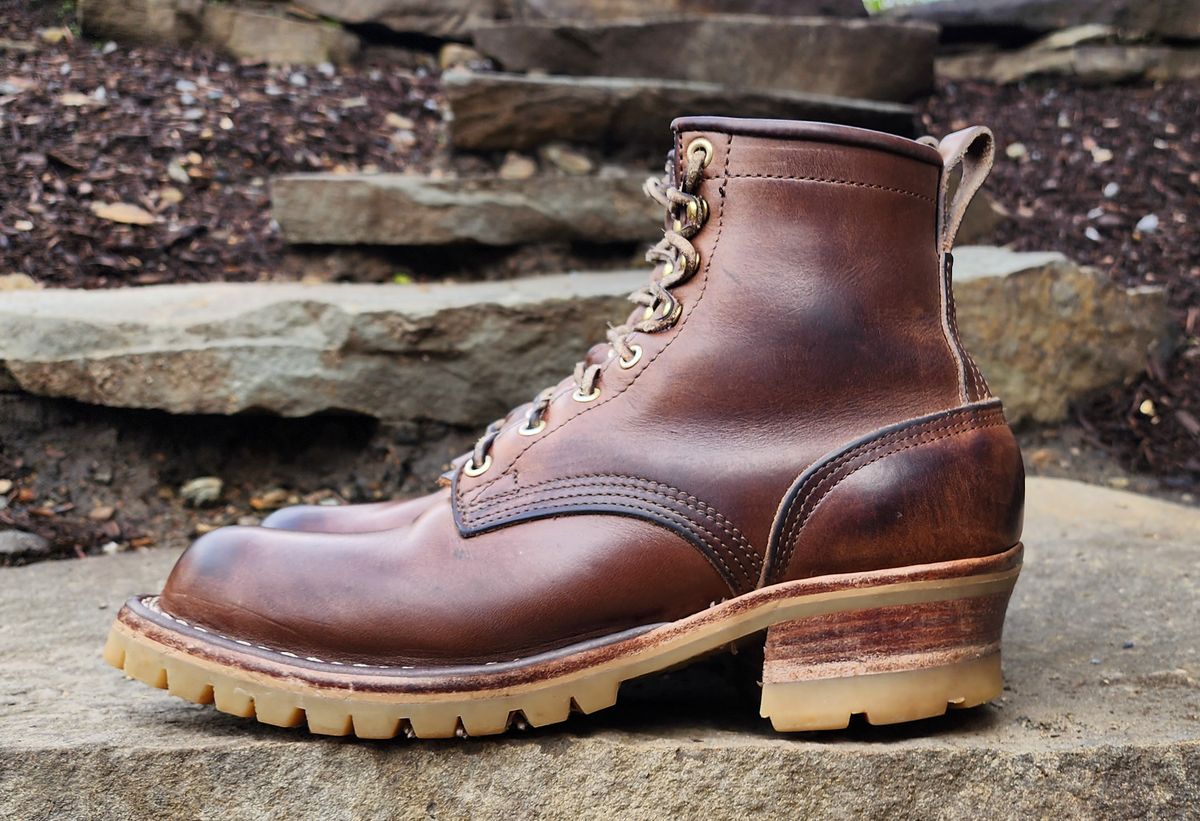 Photo by yorkpahomes on February 1, 2024 of the Nicks Urban Logger in Horween Natural Chromexcel.