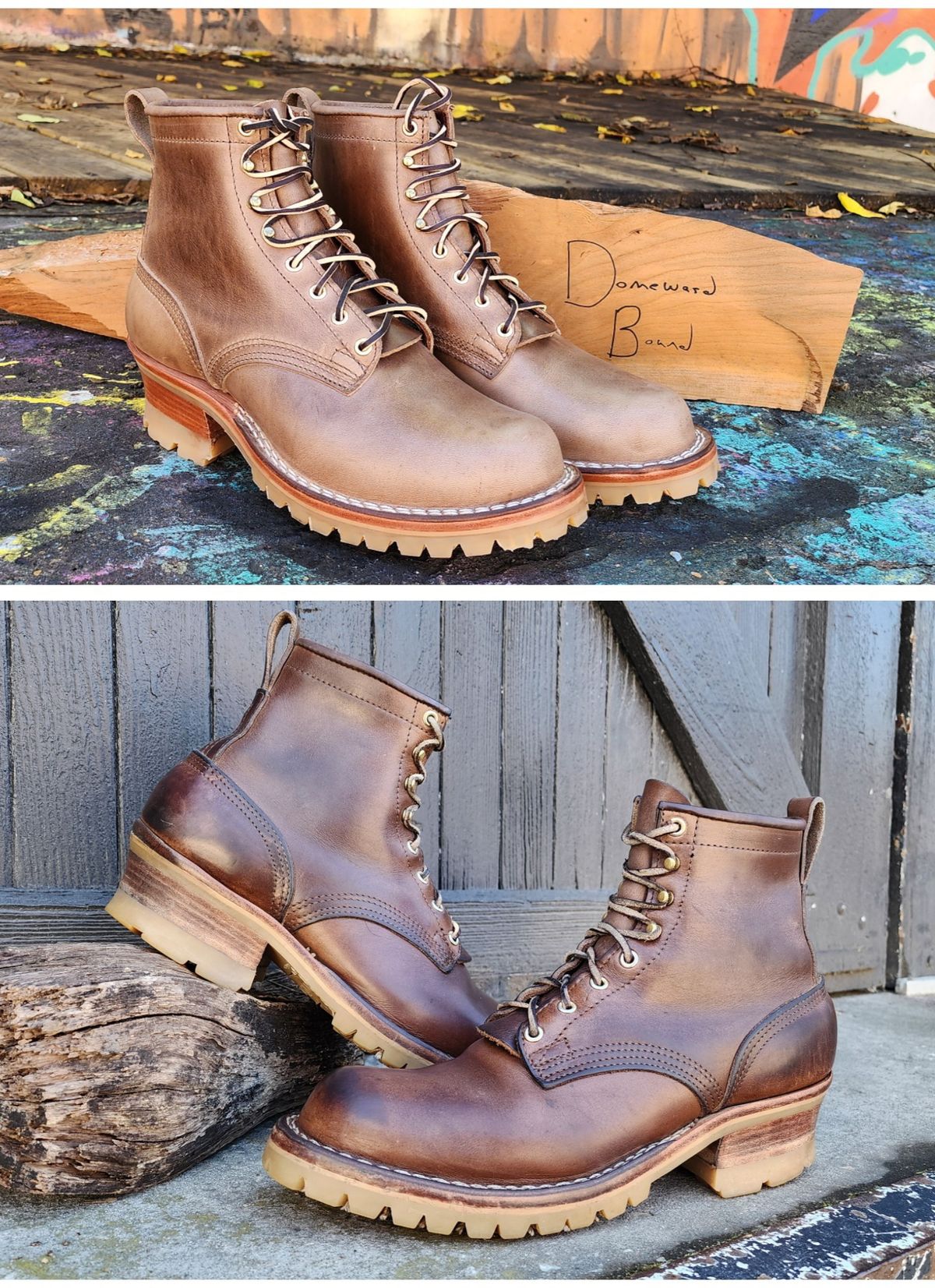 Photo by yorkpahomes on March 3, 2024 of the Nicks Urban Logger in Horween Natural Chromexcel.