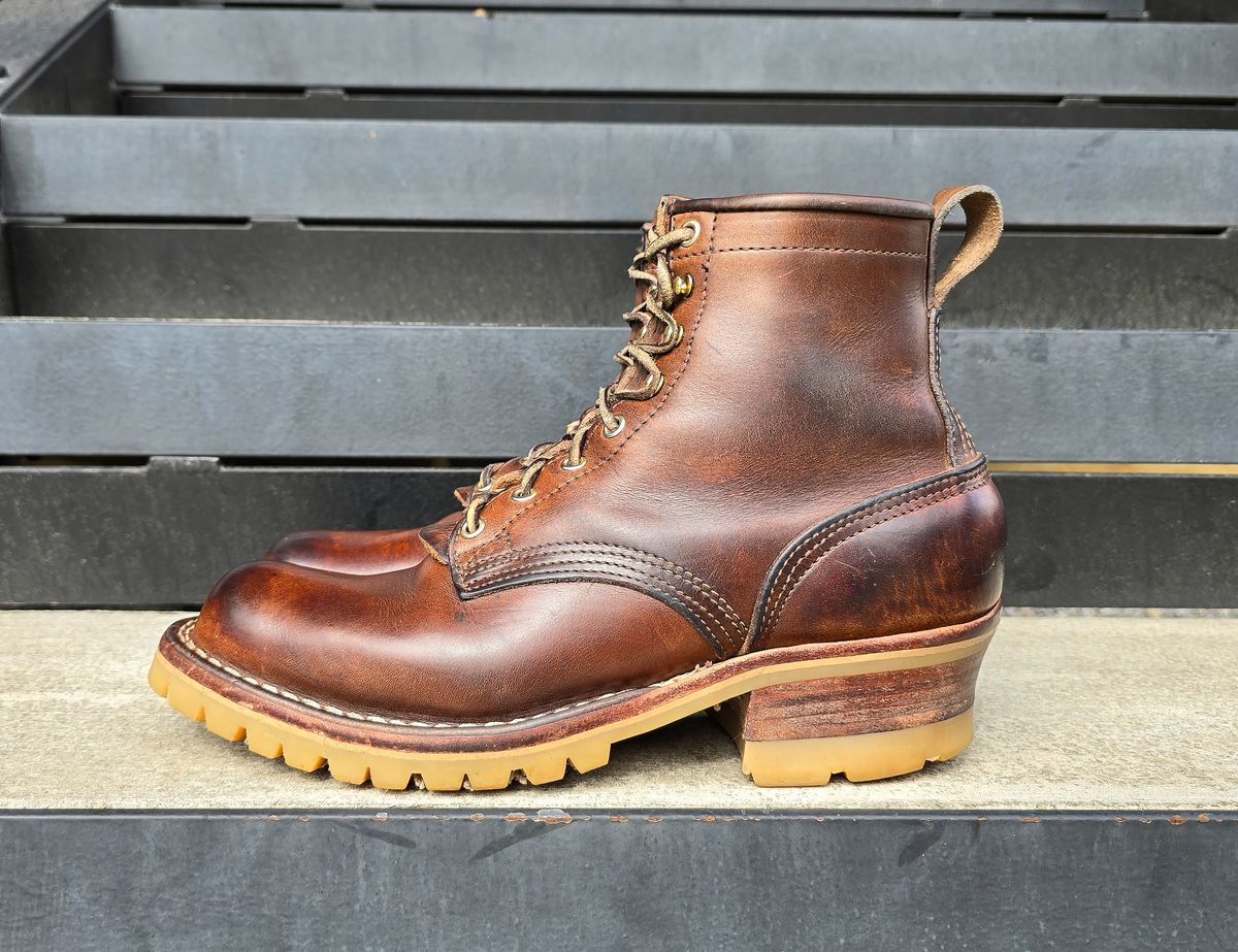 Photo by yorkpahomes on April 5, 2024 of the Nicks Urban Logger in Horween Natural Chromexcel.