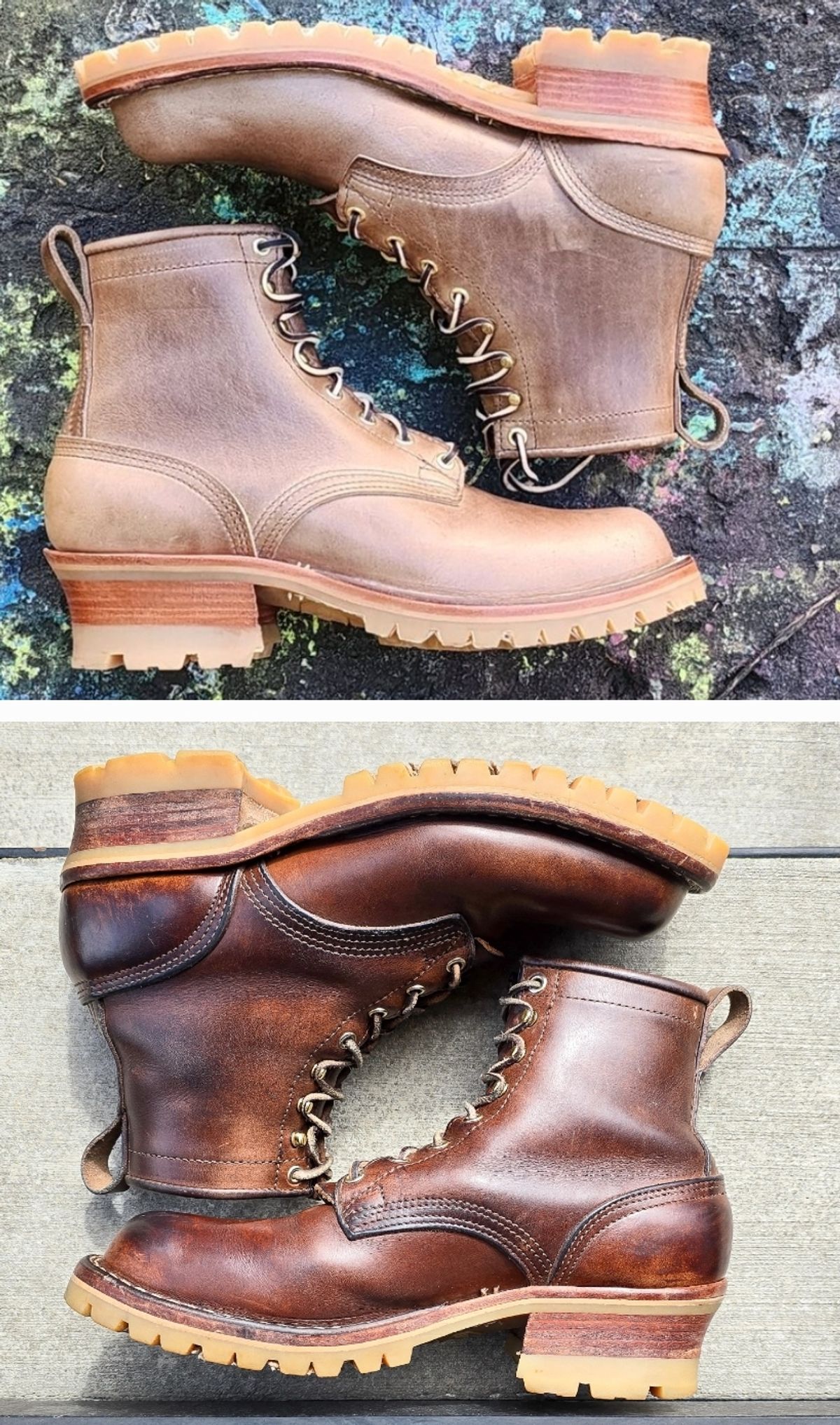 Photo by yorkpahomes on April 4, 2024 of the Nicks Urban Logger in Horween Natural Chromexcel.