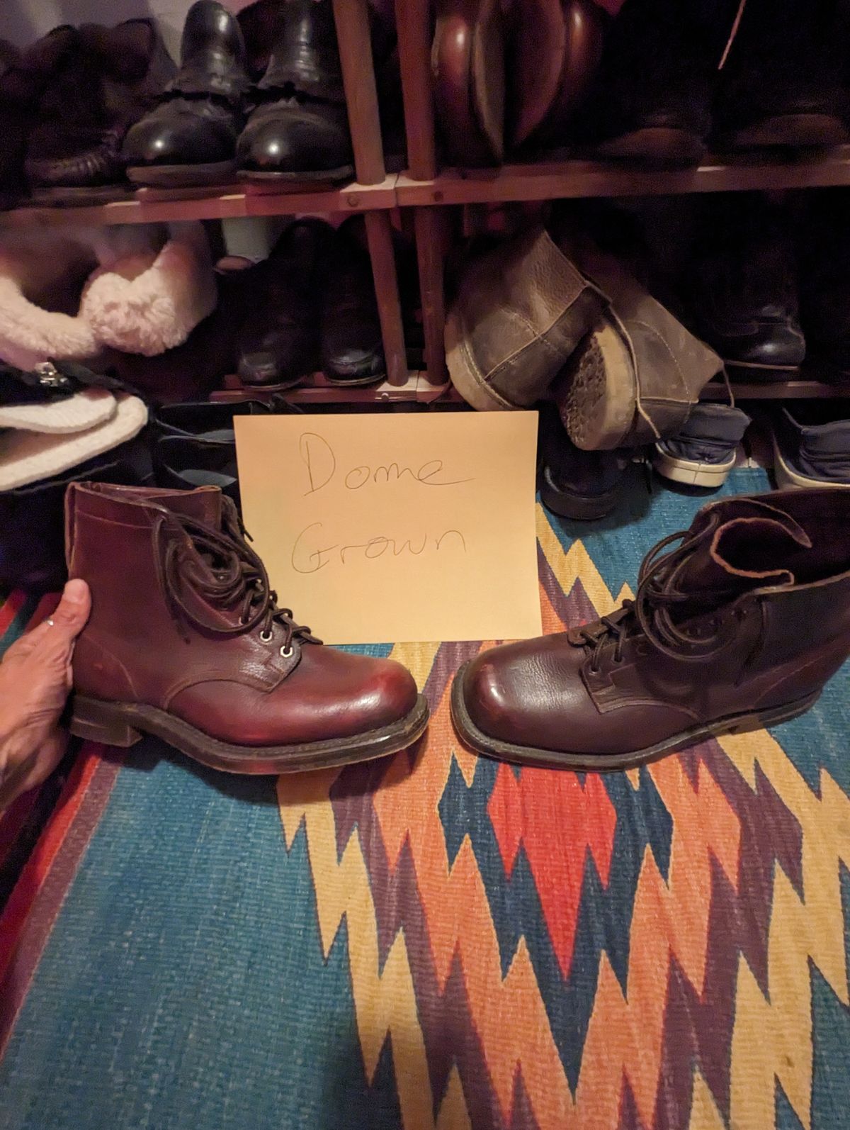 Photo by art.directorofpatina on November 5, 2023 of the Swedish Vintage Boots Television Reporter Boots 1950s in Unknown Leather.