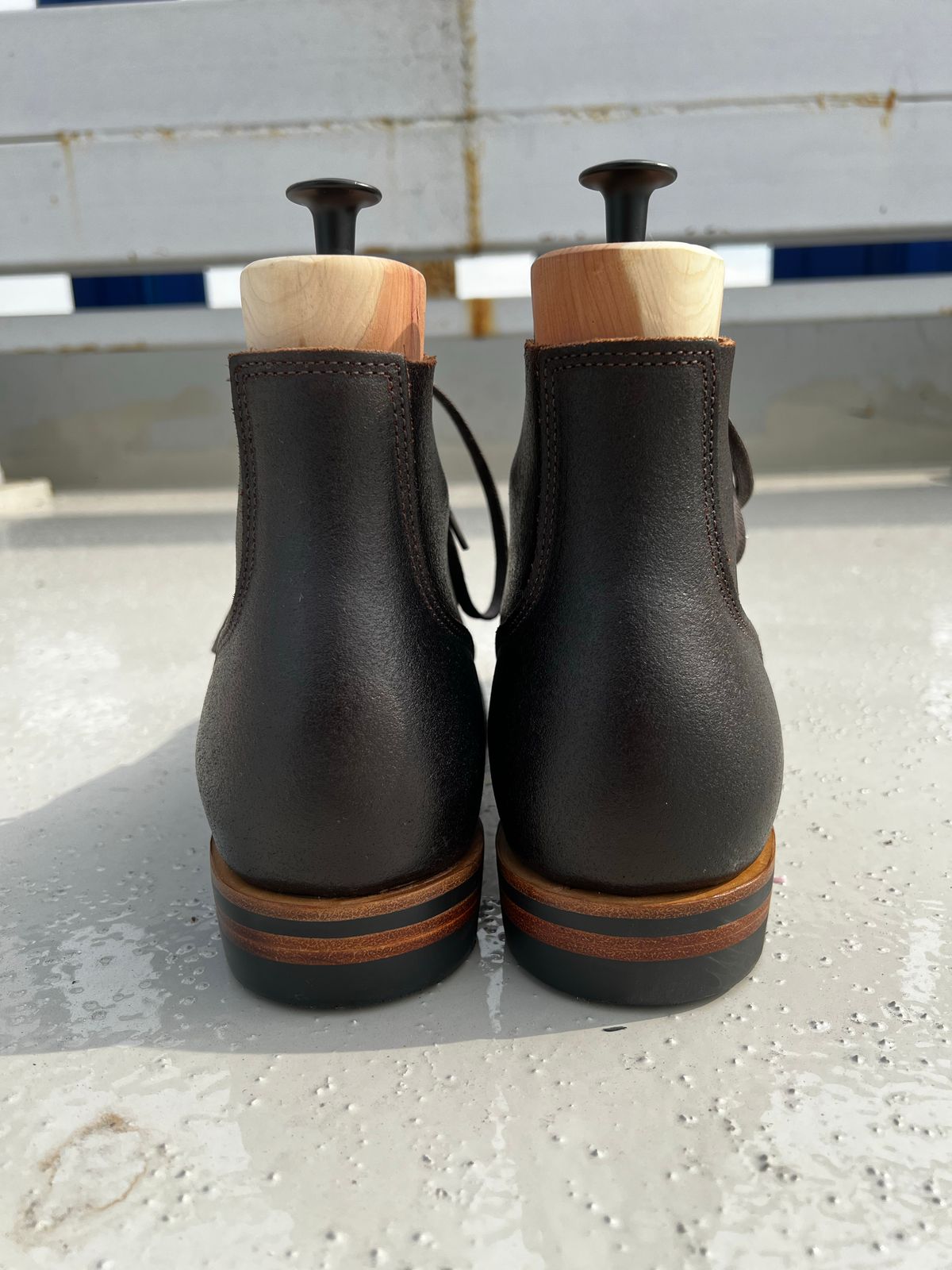 Photo by have.boots.will.travel on October 1, 2022 of the XBXS Derby Boots in Horween Dark Brown Waxed Flesh.