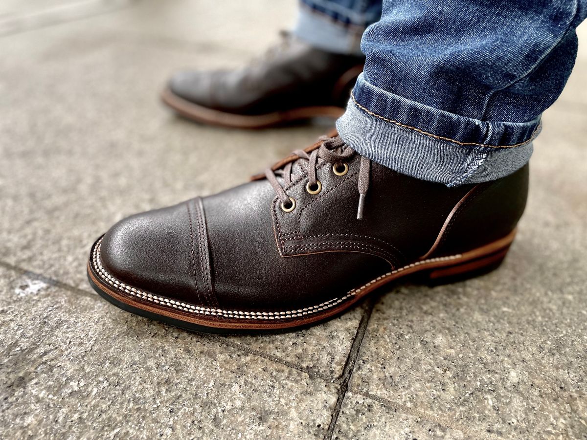 Photo by have.boots.will.travel on October 3, 2022 of the XBXS Derby Boots in Horween Dark Brown Waxed Flesh.
