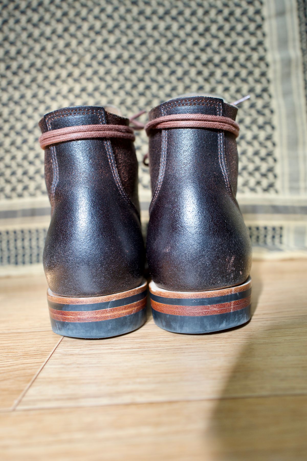 Photo by have.boots.will.travel on November 5, 2022 of the XBXS Derby Boots in Horween Dark Brown Waxed Flesh.