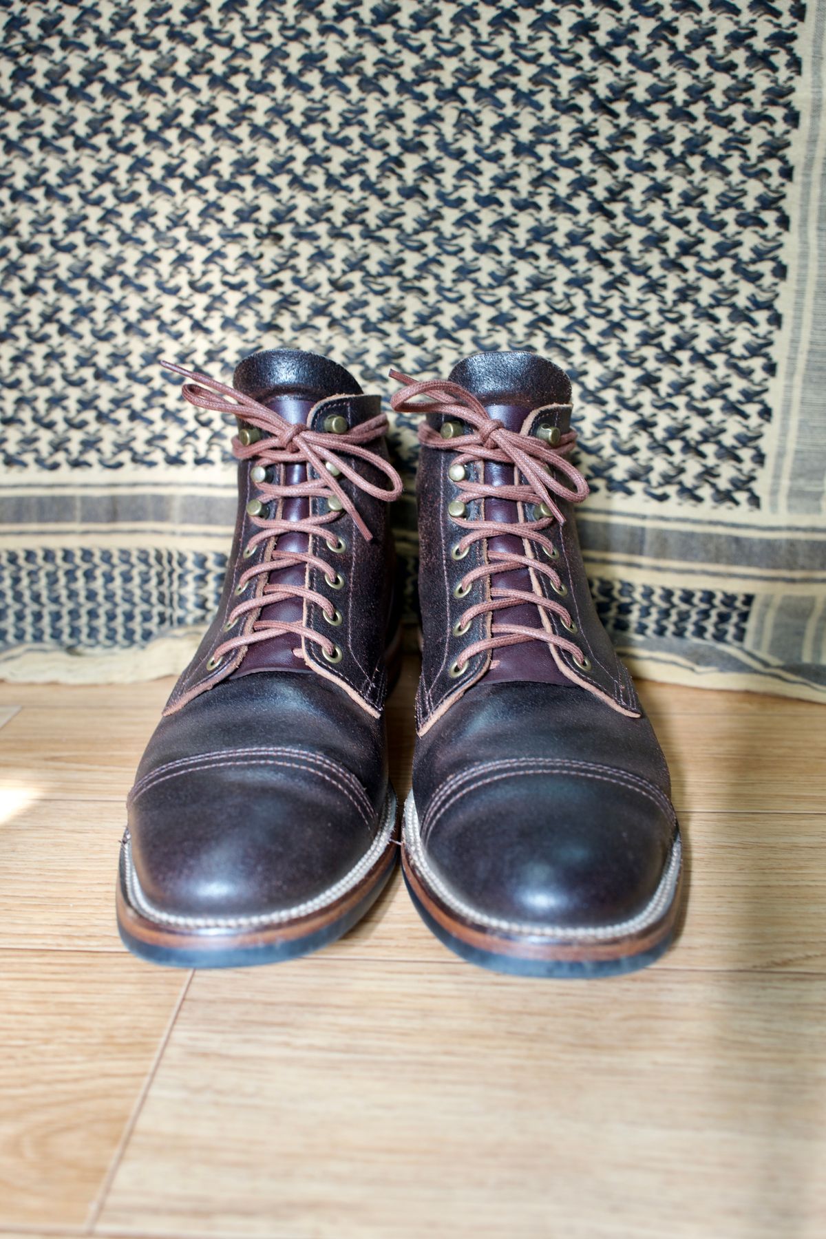 Photo by have.boots.will.travel on November 5, 2022 of the XBXS Derby Boots in Horween Dark Brown Waxed Flesh.