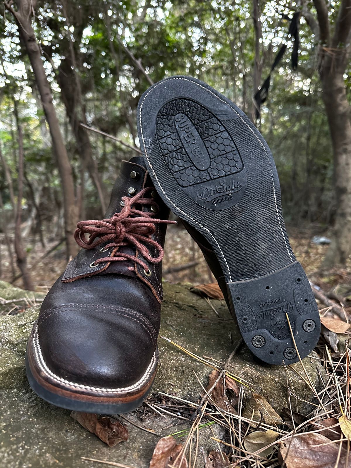 Photo by have.boots.will.travel on December 5, 2022 of the XBXS Derby Boots in Horween Dark Brown Waxed Flesh.