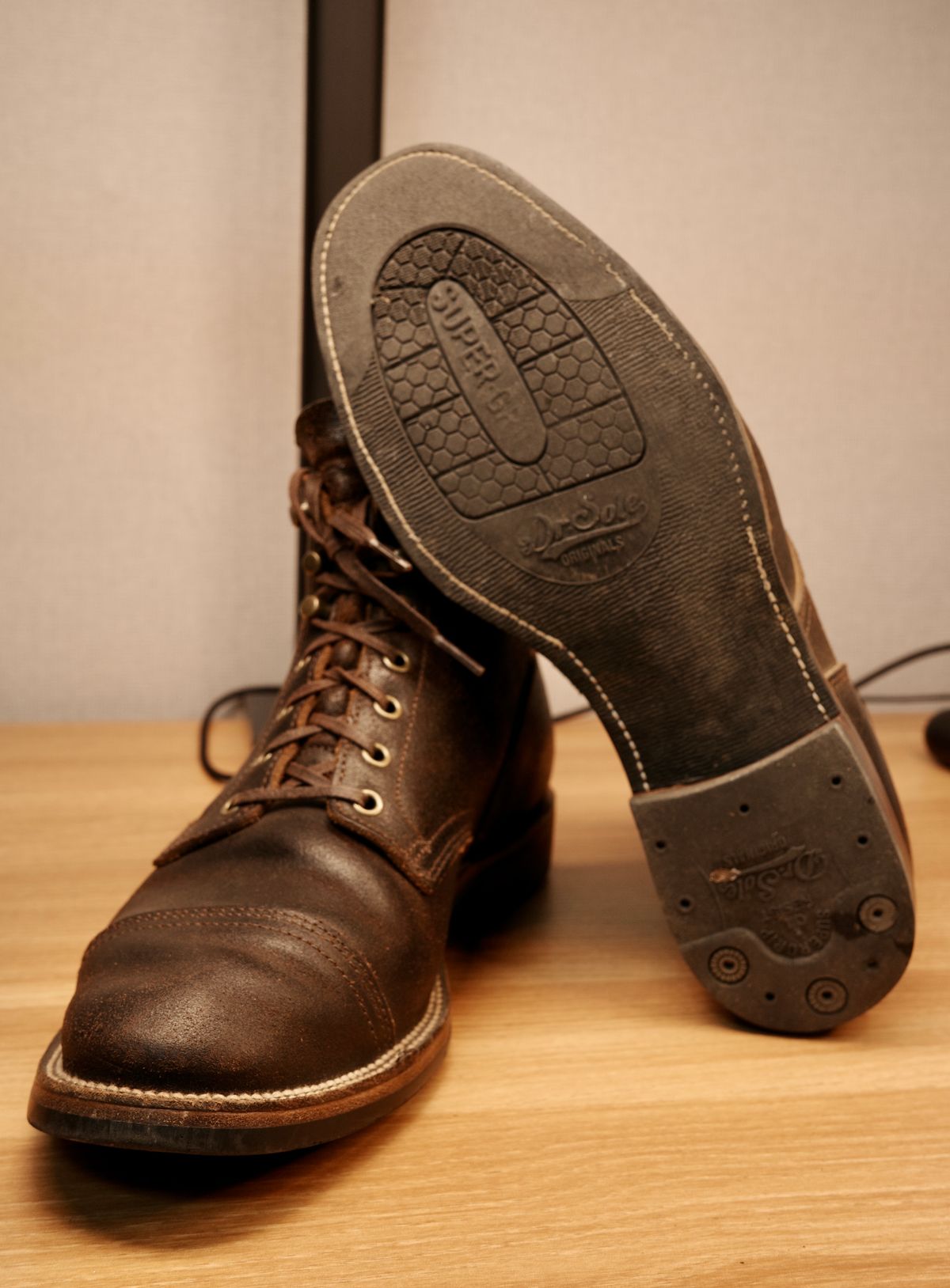 Photo by have.boots.will.travel on April 1, 2023 of the XBXS Derby Boots in Horween Dark Brown Waxed Flesh.