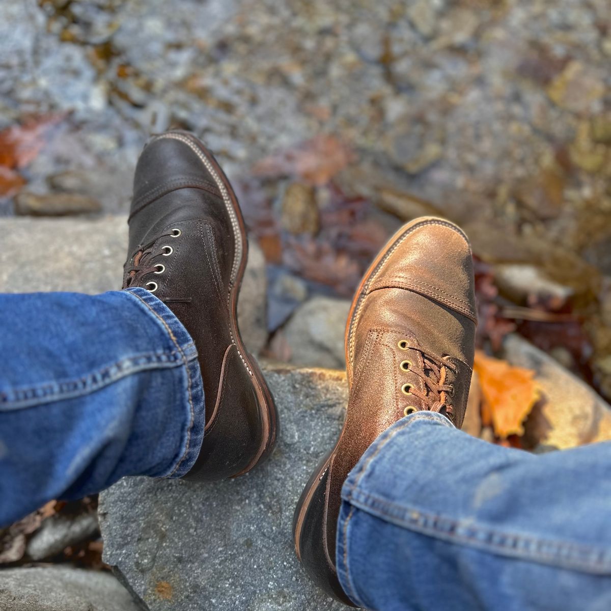 Photo by have.boots.will.travel on February 26, 2023 of the XBXS Derby Boots in Horween Dark Brown Waxed Flesh.