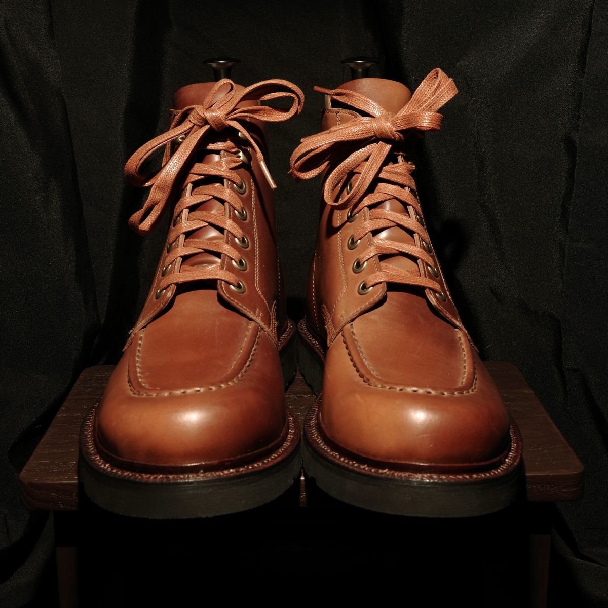 Photo by have.boots.will.travel on September 30, 2025 of the Grant Stone Brass Boot in Horween Honey Glazed Shell Cordovan.