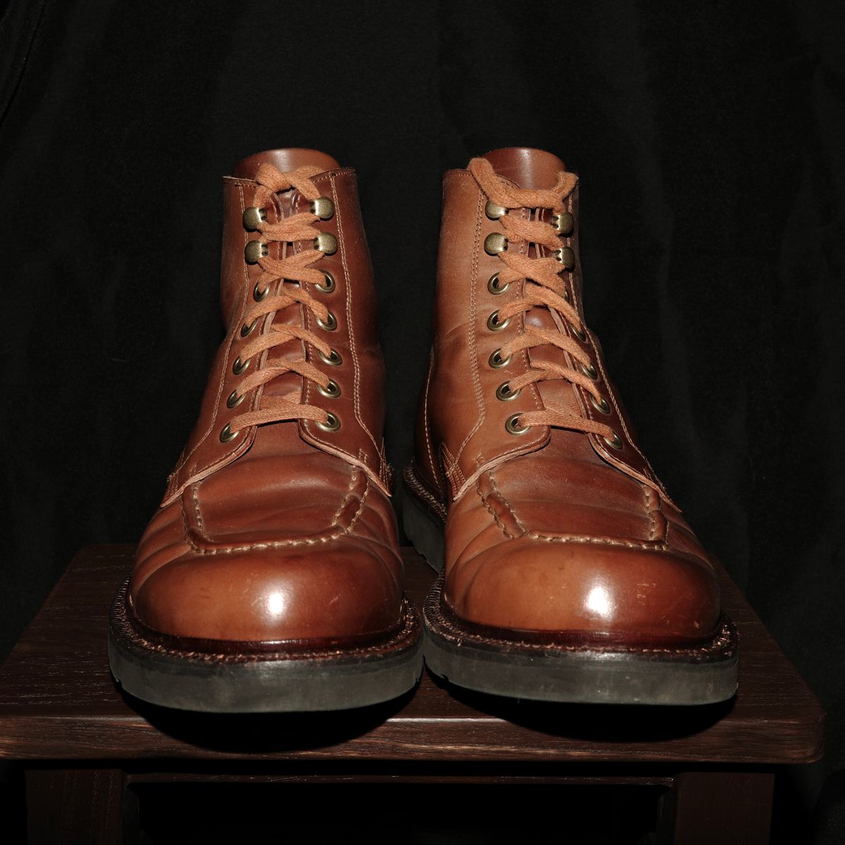 Photo by have.boots.will.travel on November 6, 2025 of the Grant Stone Brass Boot in Horween Honey Glazed Shell Cordovan.