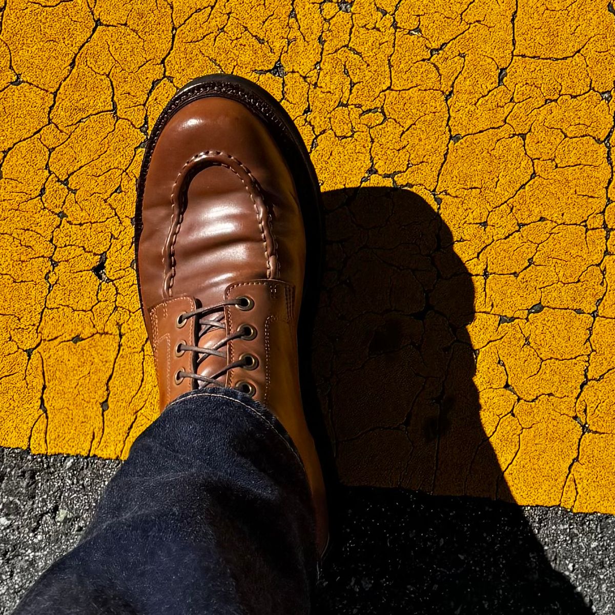 Photo by have.boots.will.travel on November 10, 2025 of the Grant Stone Brass Boot in Horween Honey Glazed Shell Cordovan.