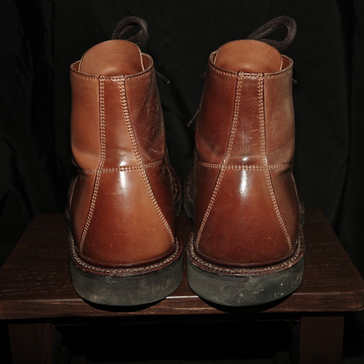 Photo by have.boots.will.travel on December 6, 2025 of the Grant Stone Brass Boot in Horween Honey Glazed Shell Cordovan.