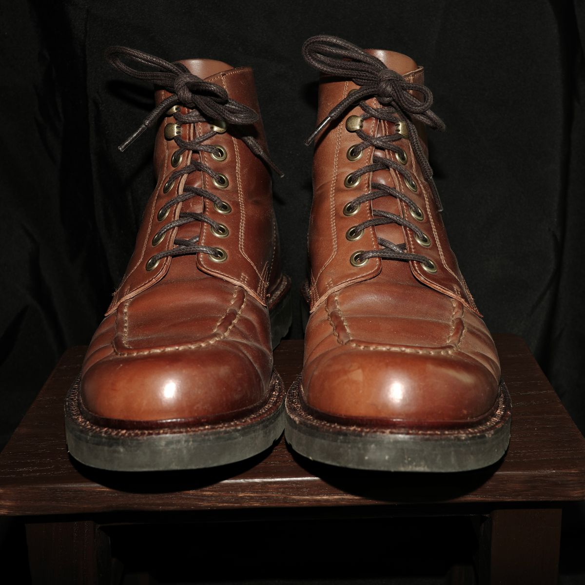 Photo by have.boots.will.travel on December 6, 2025 of the Grant Stone Brass Boot in Horween Honey Glazed Shell Cordovan.