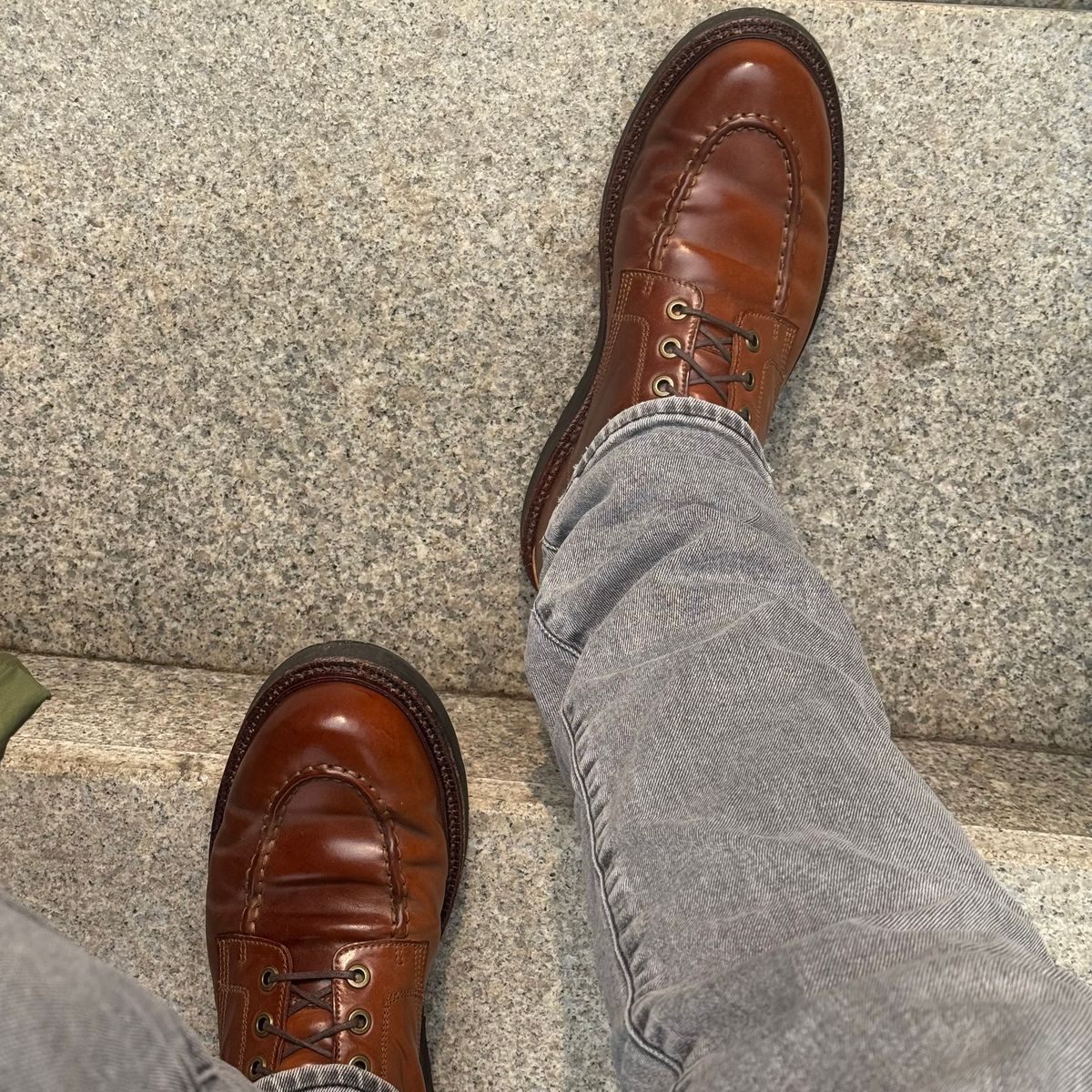 Photo by have.boots.will.travel on January 15, 2026 of the Grant Stone Brass Boot in Horween Honey Glazed Shell Cordovan.
