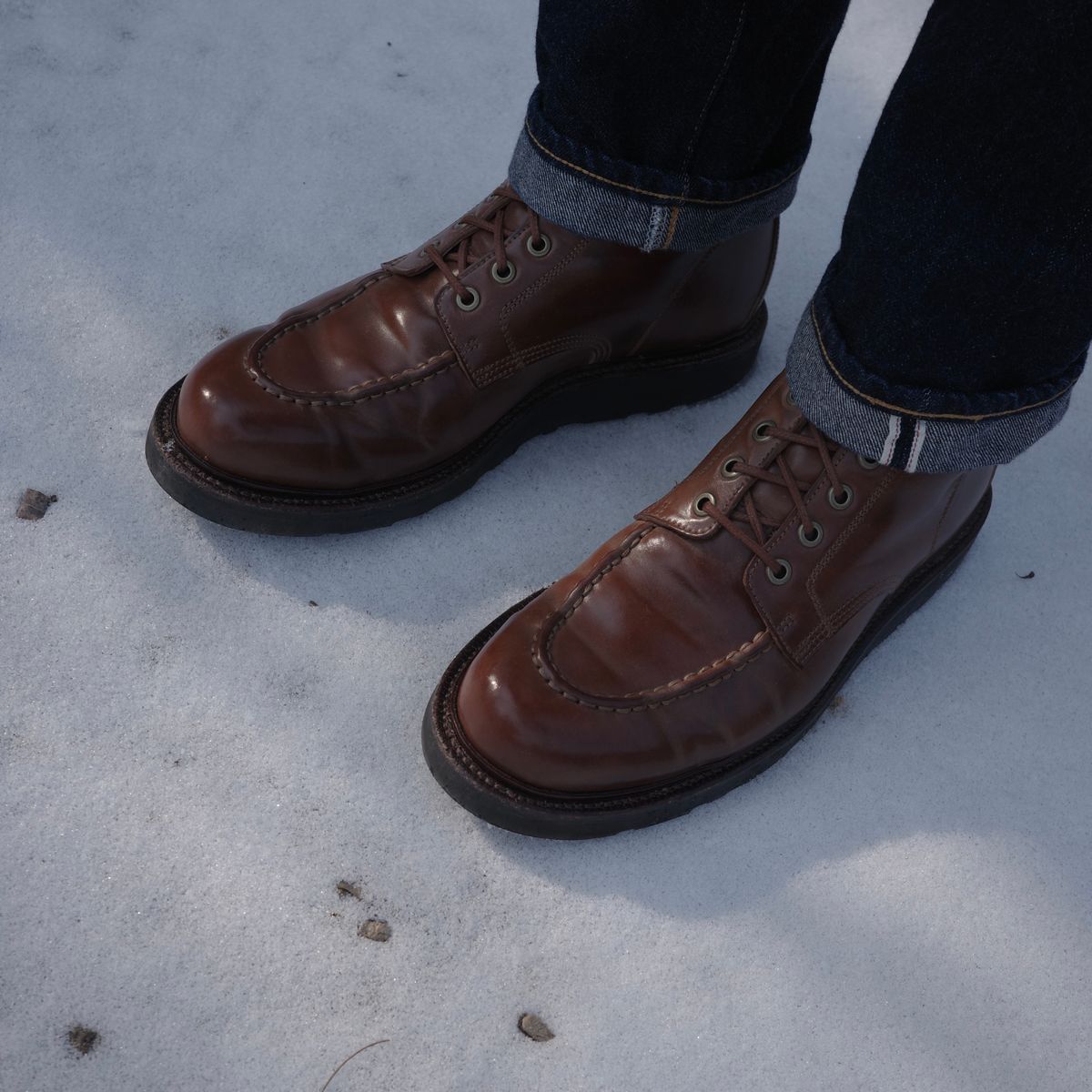 Photo by have.boots.will.travel on January 23, 2026 of the Grant Stone Brass Boot in Horween Honey Glazed Shell Cordovan.