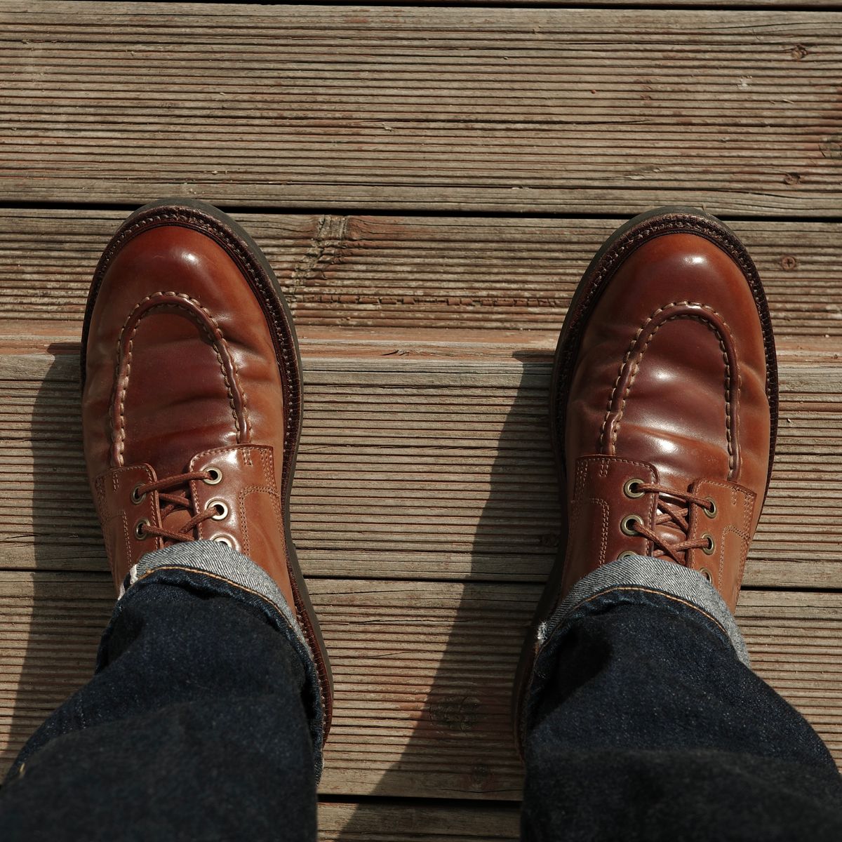 Photo by have.boots.will.travel on January 26, 2026 of the Grant Stone Brass Boot in Horween Honey Glazed Shell Cordovan.