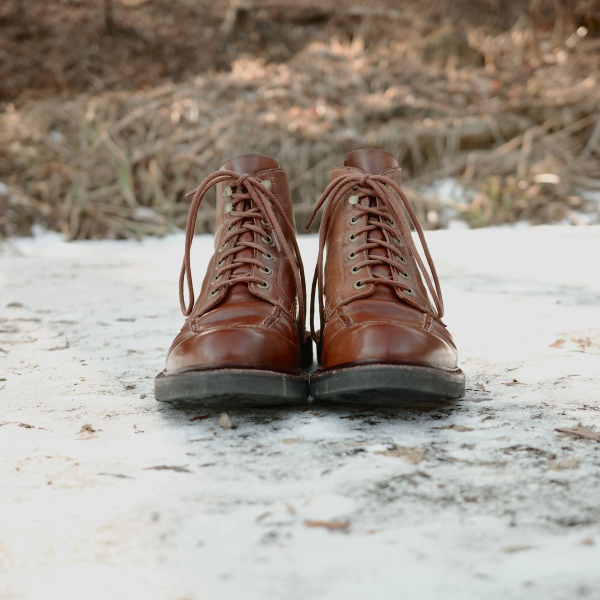 Photo by have.boots.will.travel on February 1, 2026 of the Grant Stone Brass Boot in Horween Honey Glazed Shell Cordovan.