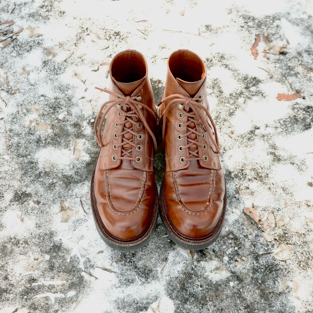 Photo by have.boots.will.travel on February 1, 2026 of the Grant Stone Brass Boot in Horween Honey Glazed Shell Cordovan.