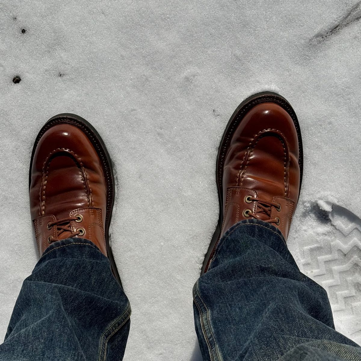 Photo by have.boots.will.travel on February 3, 2026 of the Grant Stone Brass Boot in Horween Honey Glazed Shell Cordovan.