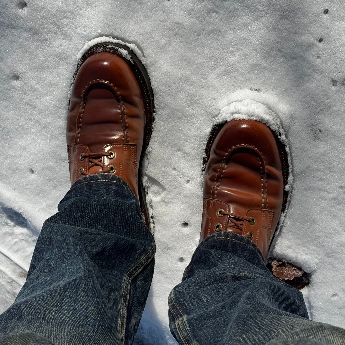 Photo by have.boots.will.travel on February 3, 2026 of the Grant Stone Brass Boot in Horween Honey Glazed Shell Cordovan.