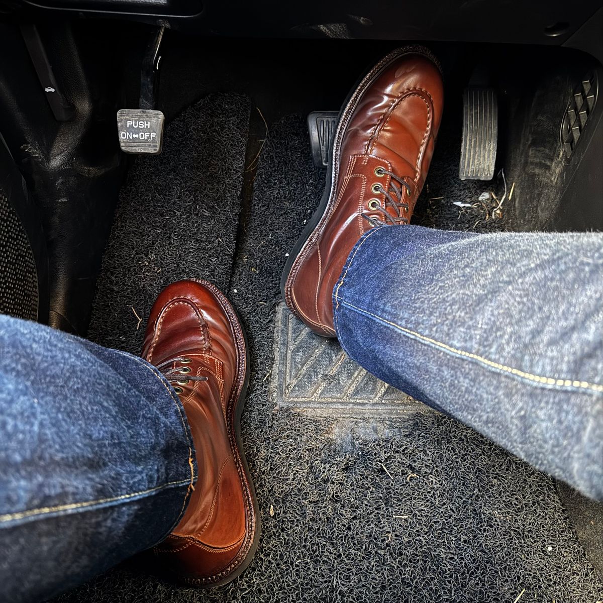 Photo by have.boots.will.travel on February 19, 2026 of the Grant Stone Brass Boot in Horween Honey Glazed Shell Cordovan.
