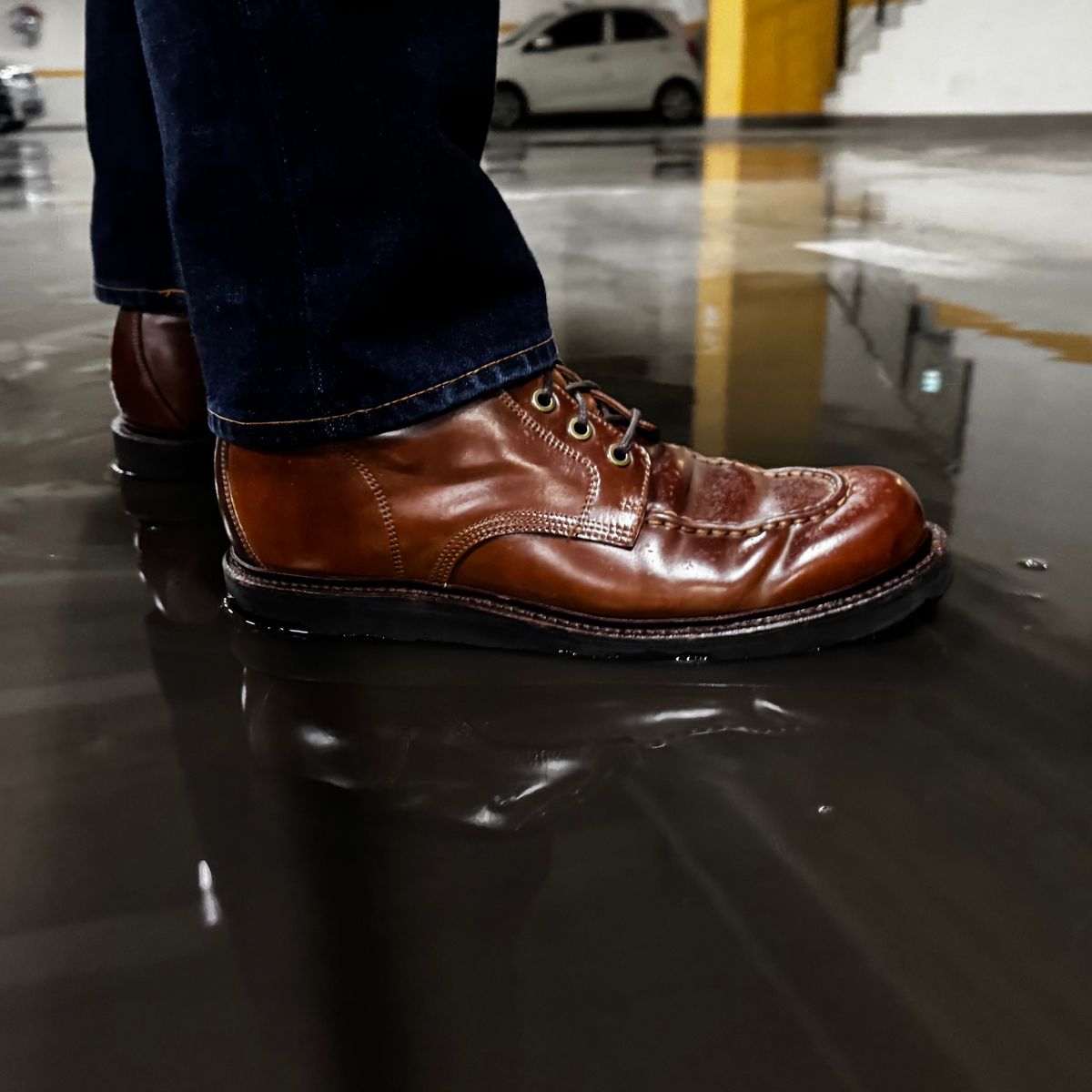 Photo by have.boots.will.travel on February 24, 2026 of the Grant Stone Brass Boot in Horween Honey Glazed Shell Cordovan.