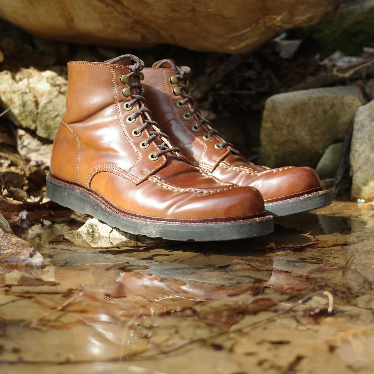 Photo by have.boots.will.travel on March 4, 2026 of the Grant Stone Brass Boot in Horween Honey Glazed Shell Cordovan.