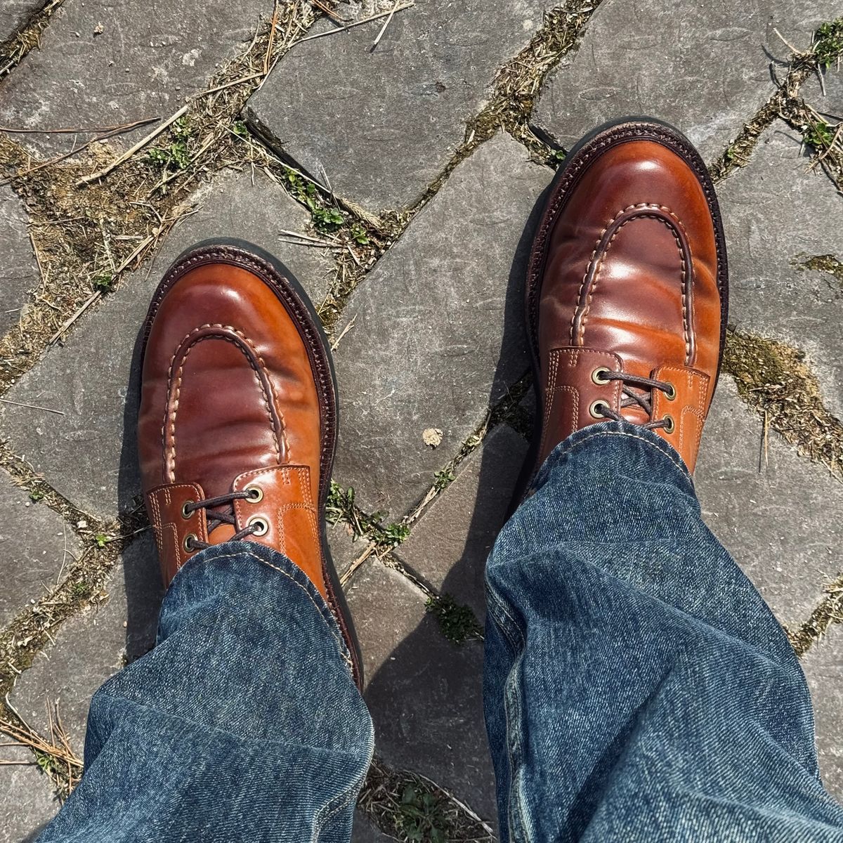 Photo by have.boots.will.travel on March 8, 2026 of the Grant Stone Brass Boot in Horween Honey Glazed Shell Cordovan.