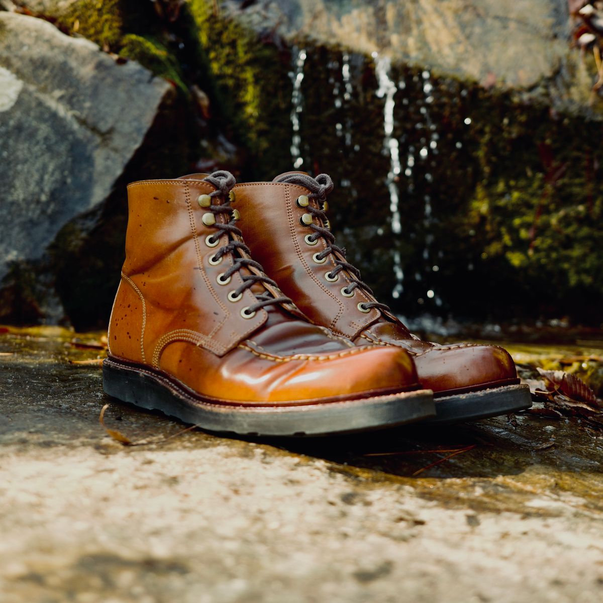 Photo by have.boots.will.travel on March 10, 2026 of the Grant Stone Brass Boot in Horween Honey Glazed Shell Cordovan.