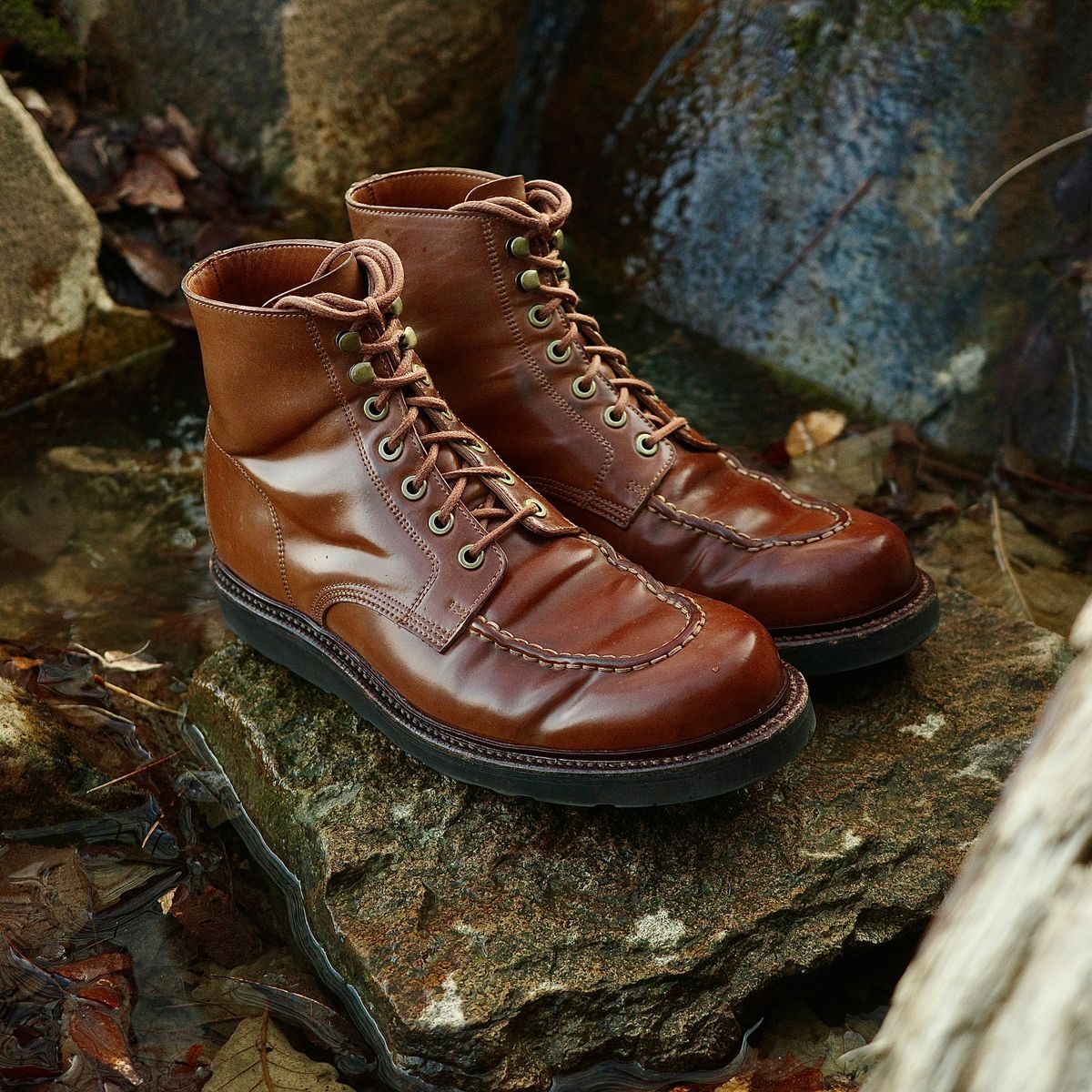 Photo by have.boots.will.travel on March 20, 2026 of the Grant Stone Brass Boot in Horween Honey Glazed Shell Cordovan.