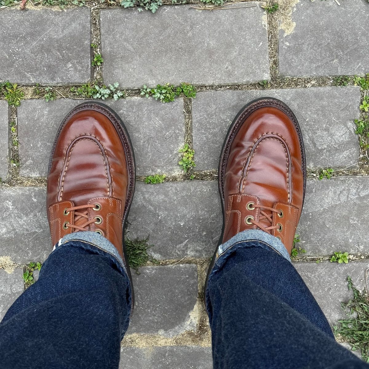 Photo by have.boots.will.travel on March 30, 2026 of the Grant Stone Brass Boot in Horween Honey Glazed Shell Cordovan.