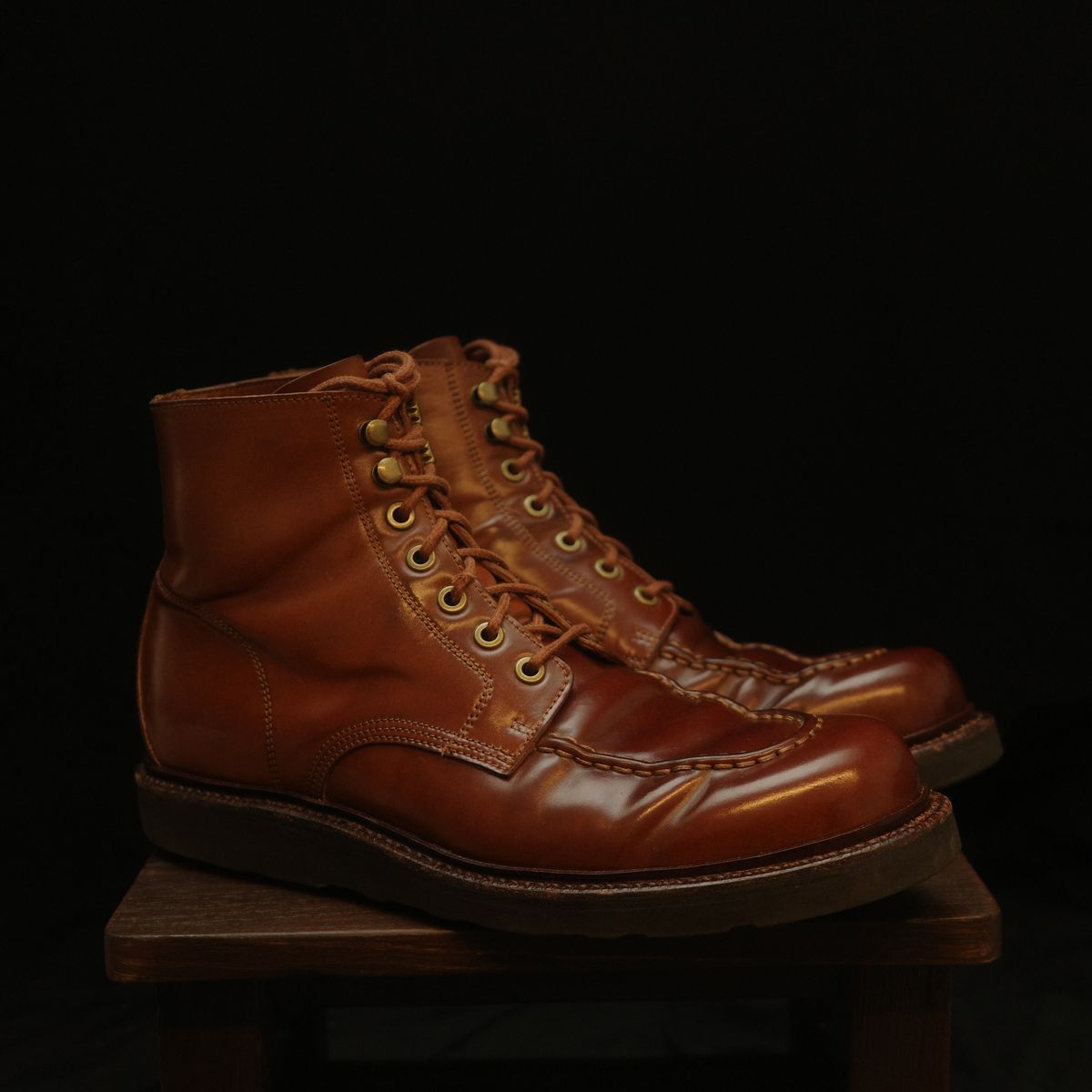 Photo by have.boots.will.travel on April 4, 2026 of the Grant Stone Brass Boot in Horween Honey Glazed Shell Cordovan.