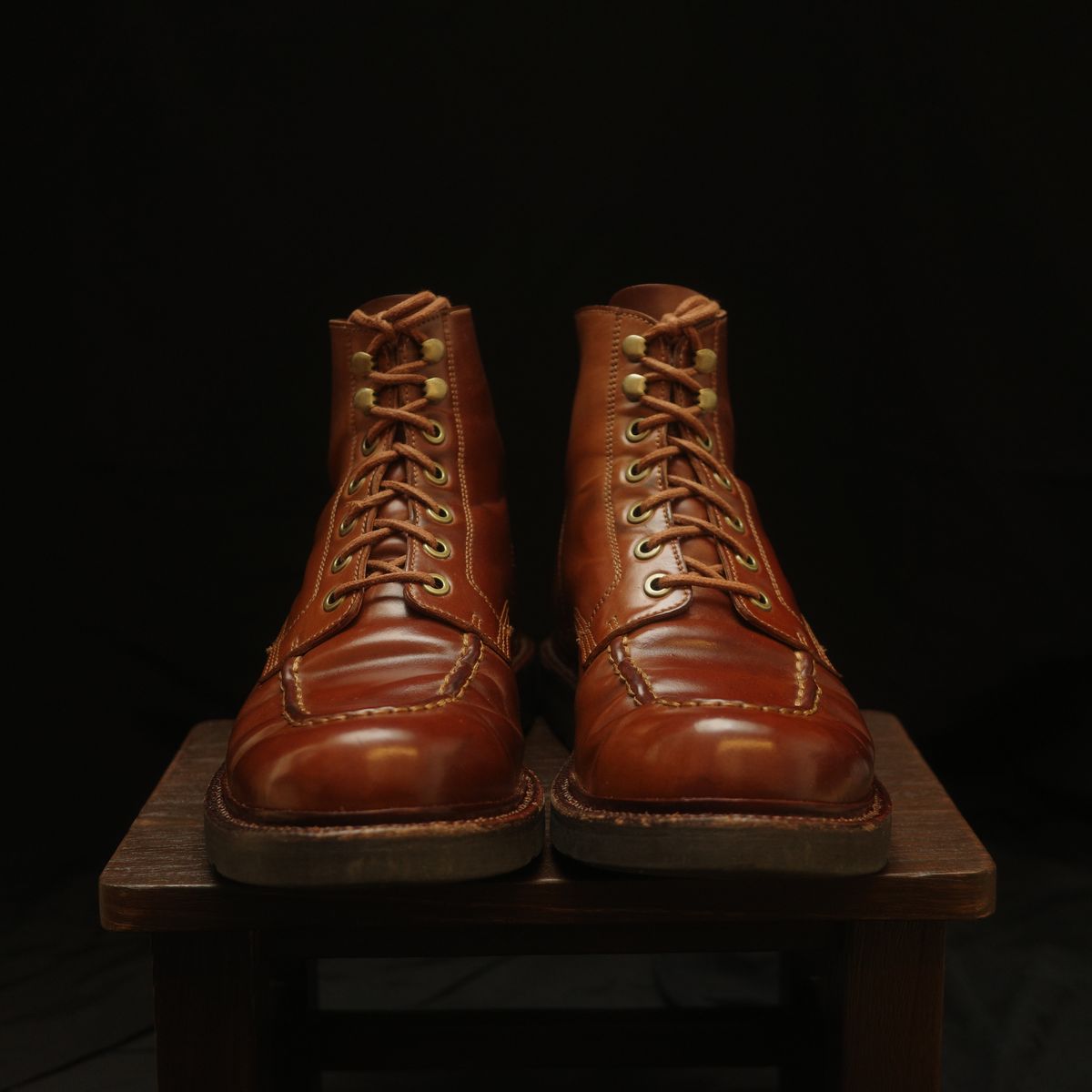 Photo by have.boots.will.travel on April 4, 2026 of the Grant Stone Brass Boot in Horween Honey Glazed Shell Cordovan.
