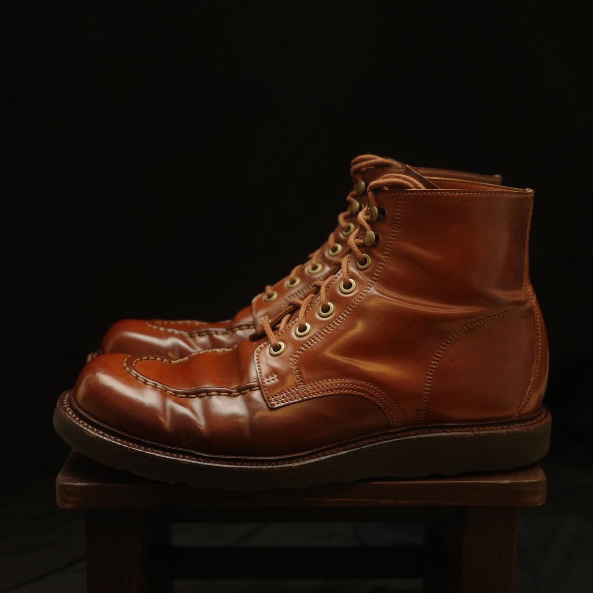 Photo by have.boots.will.travel on April 4, 2026 of the Grant Stone Brass Boot in Horween Honey Glazed Shell Cordovan.