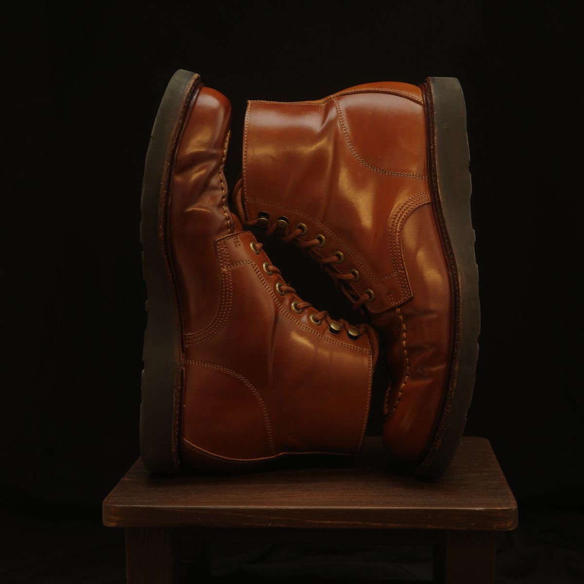 Photo by have.boots.will.travel on April 4, 2026 of the Grant Stone Brass Boot in Horween Honey Glazed Shell Cordovan.