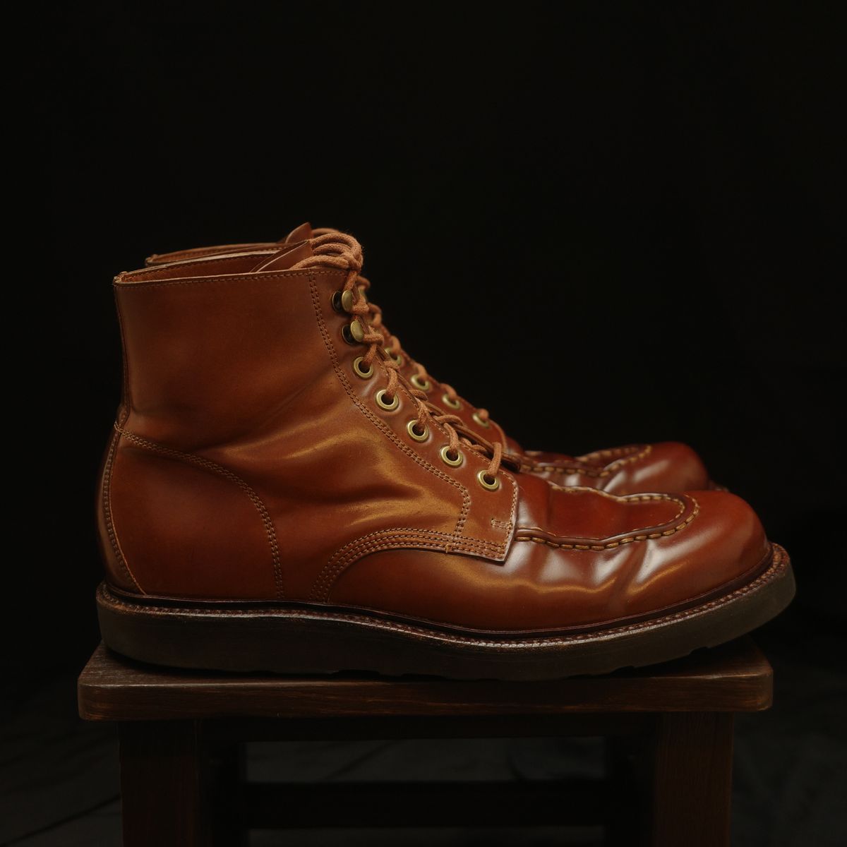 Photo by have.boots.will.travel on April 4, 2026 of the Grant Stone Brass Boot in Horween Honey Glazed Shell Cordovan.