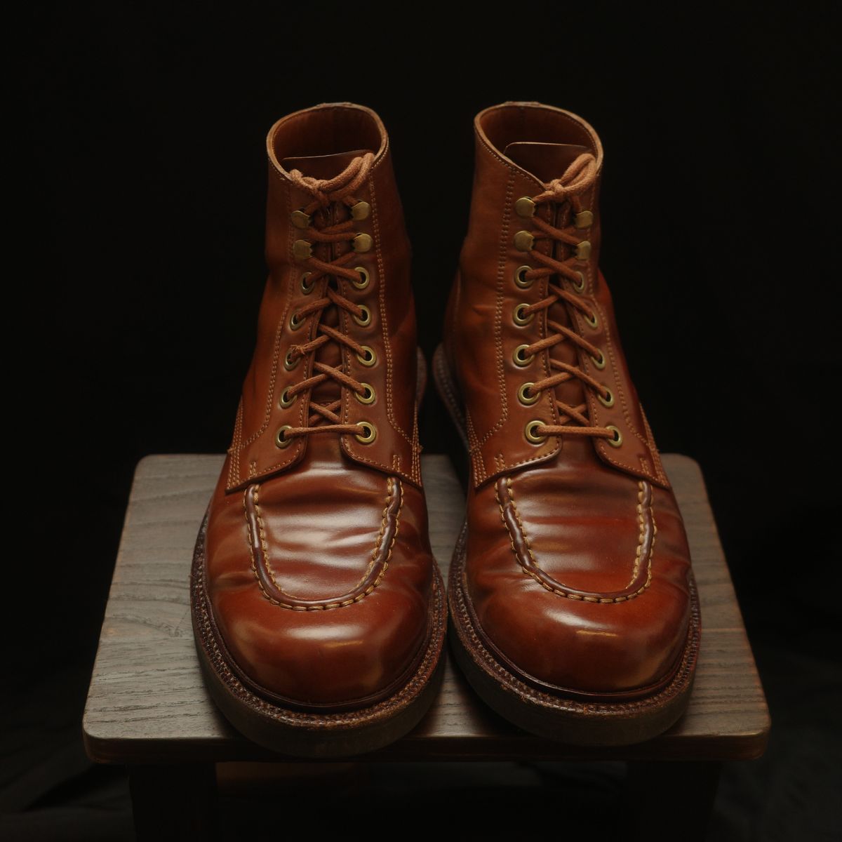 Photo by have.boots.will.travel on April 4, 2026 of the Grant Stone Brass Boot in Horween Honey Glazed Shell Cordovan.