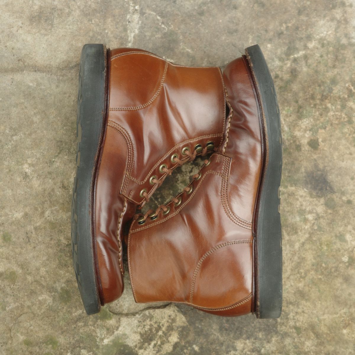 Photo by have.boots.will.travel on April 4, 2026 of the Grant Stone Brass Boot in Horween Honey Glazed Shell Cordovan.