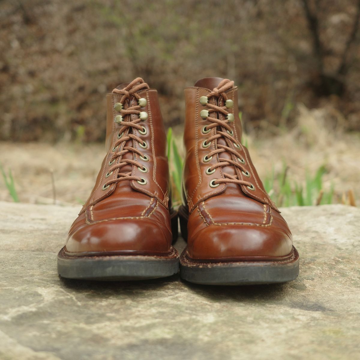 Photo by have.boots.will.travel on April 4, 2026 of the Grant Stone Brass Boot in Horween Honey Glazed Shell Cordovan.