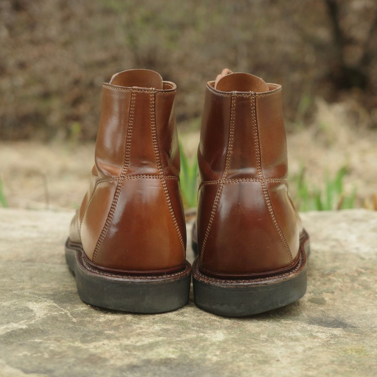 Photo by have.boots.will.travel on April 4, 2026 of the Grant Stone Brass Boot in Horween Honey Glazed Shell Cordovan.