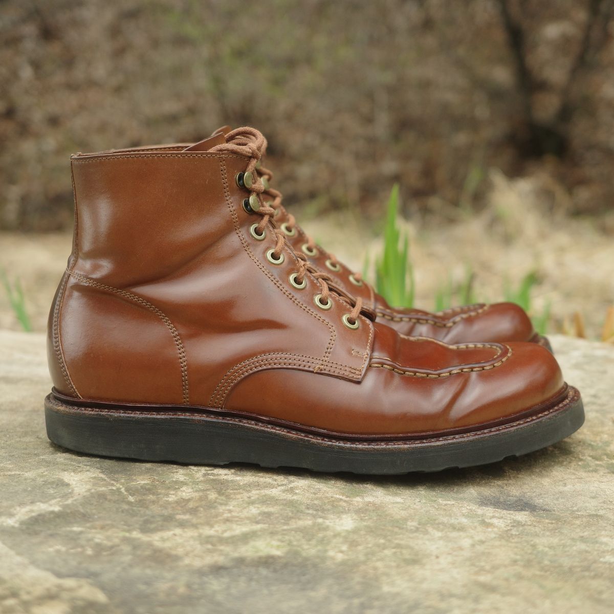 Photo by have.boots.will.travel on April 4, 2026 of the Grant Stone Brass Boot in Horween Honey Glazed Shell Cordovan.