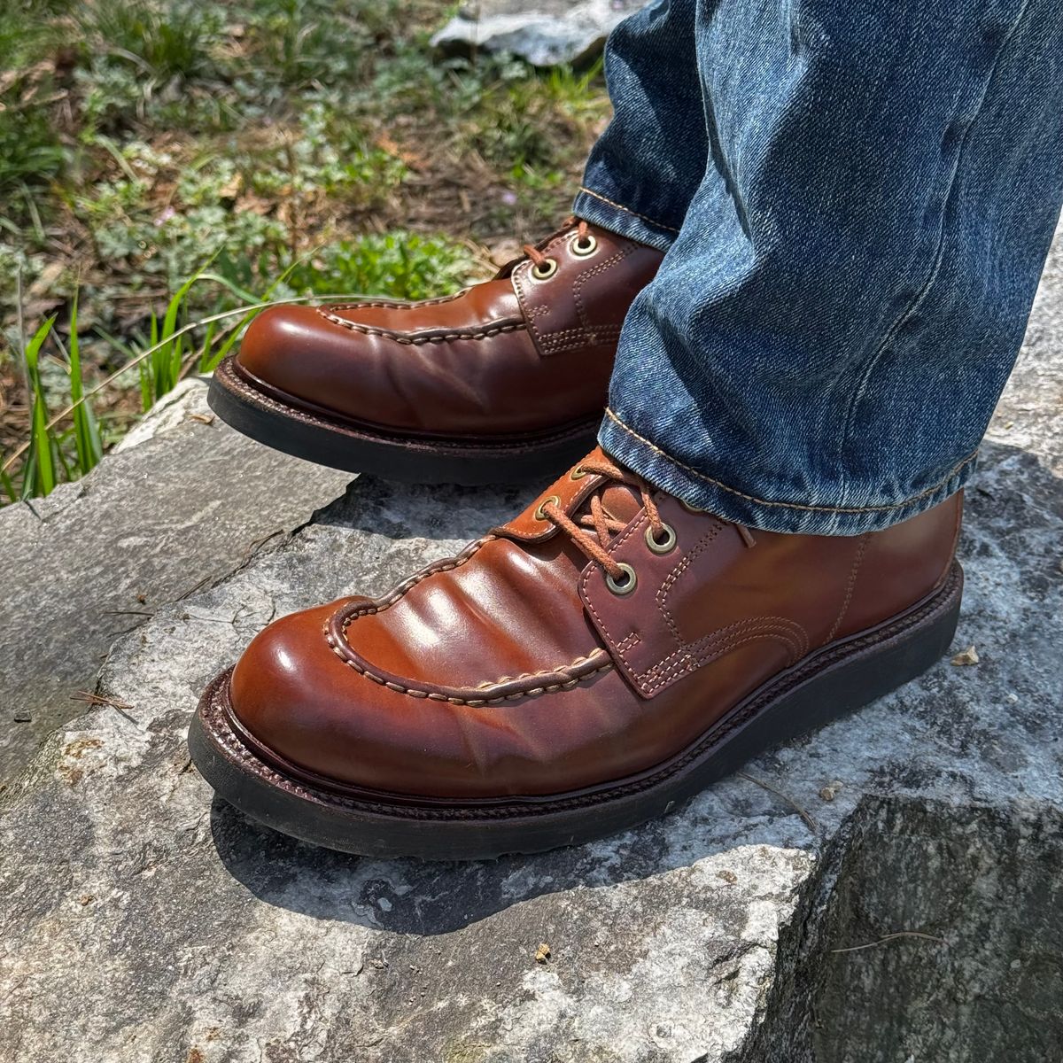 Photo by have.boots.will.travel on April 15, 2026 of the Grant Stone Brass Boot in Horween Honey Glazed Shell Cordovan.
