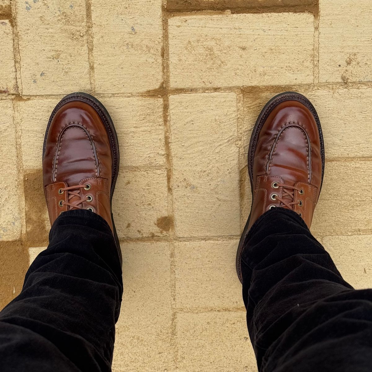 Photo by have.boots.will.travel on April 22, 2026 of the Grant Stone Brass Boot in Horween Honey Glazed Shell Cordovan.