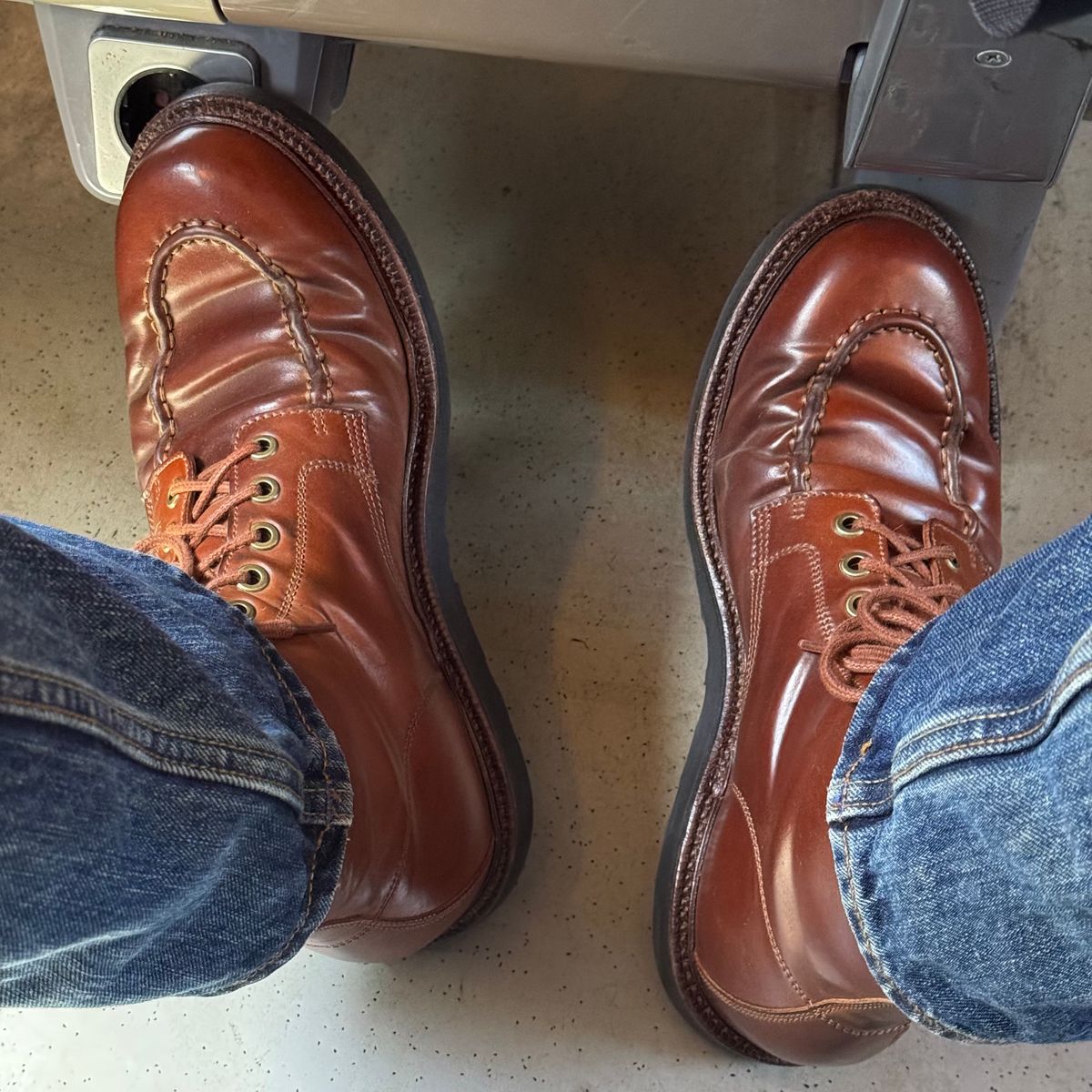 Photo by have.boots.will.travel on June 12, 2026 of the Grant Stone Brass Boot in Horween Honey Glazed Shell Cordovan.