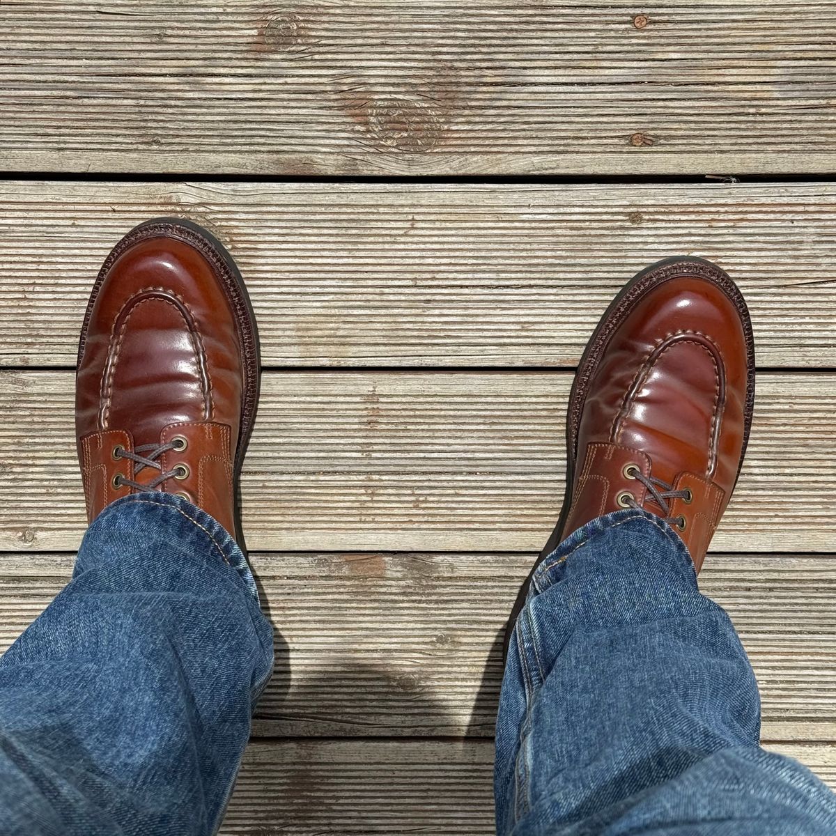 Photo by have.boots.will.travel on June 23, 2026 of the Grant Stone Brass Boot in Horween Honey Glazed Shell Cordovan.