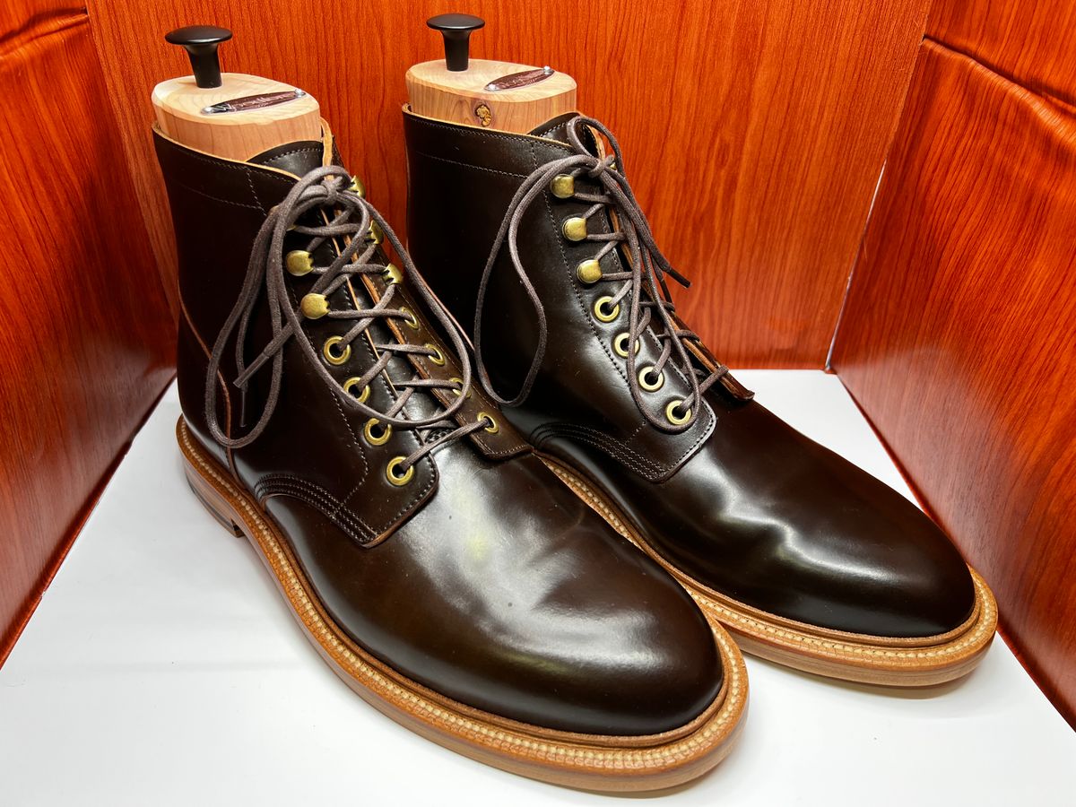 Photo by have.boots.will.travel on November 7, 2022 of the Grant Stone Diesel Boot in Horween Maduro Shell Cordovan.